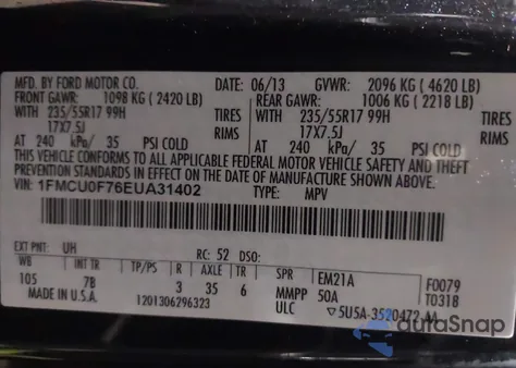 2014 Ford Escape Se z USA, uszkodzony, nr VIN 1FMCU0GX7EU111111